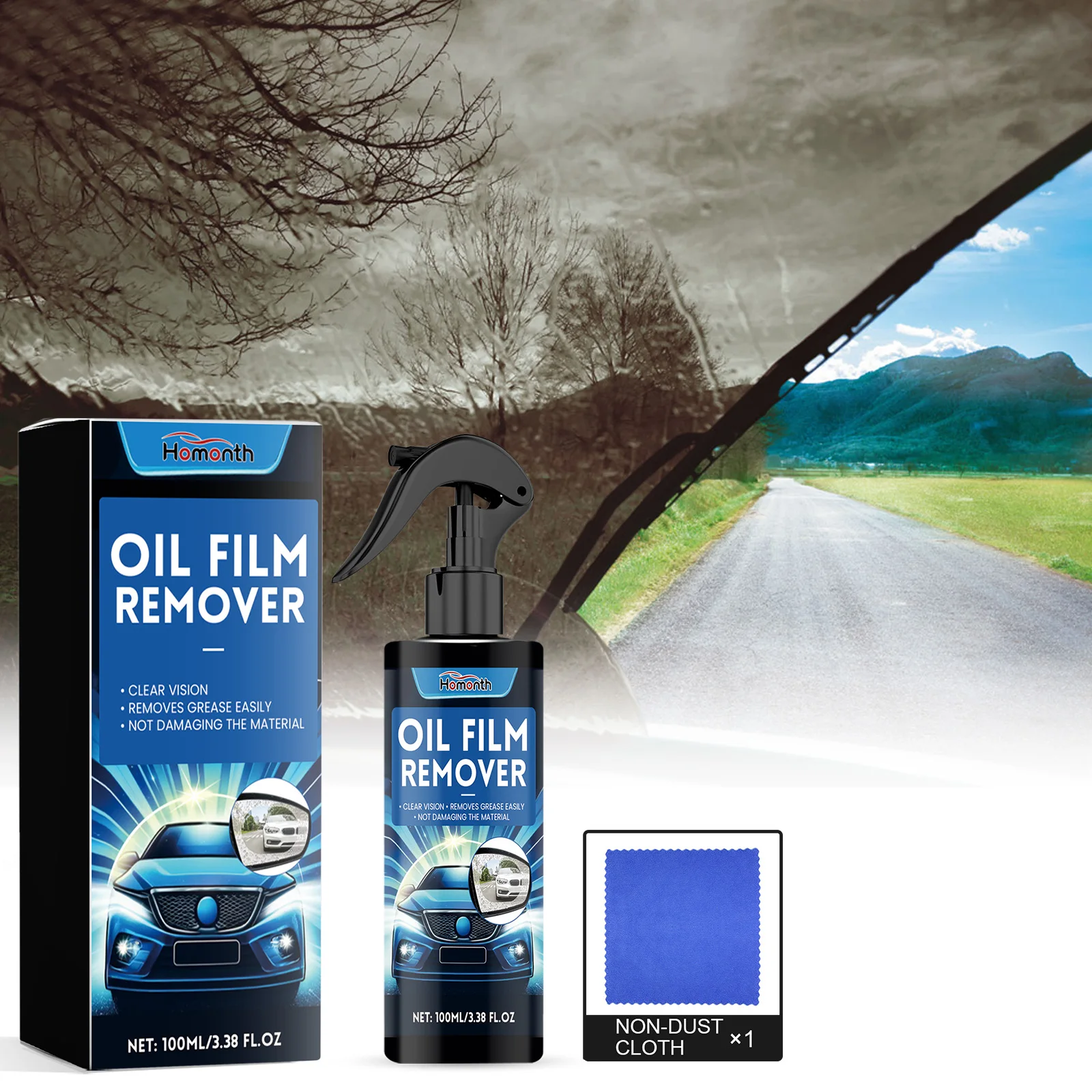 Homonth Windshield Oil Film Cleaner - Glass Film Removal Cream Spray Effective For Auto And Home Glass To Clear For Car 100ml