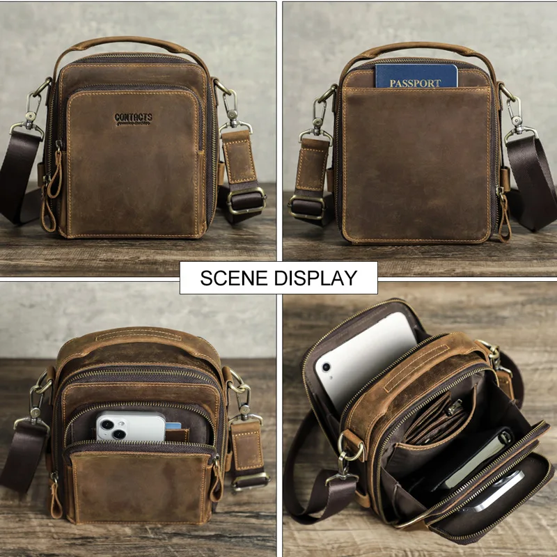 Vintage Men\'s Shoulder Crossbody Bag Messenger Bag Postman Bags Genuine Leather Casual Tote Hand Bag Sling Bag for Male Husband