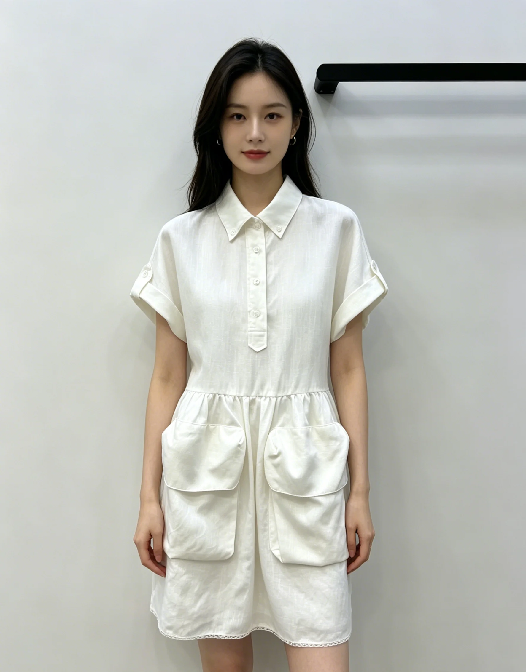 

26s New Spring/Summer Women's Utility-Pocketed Shirt Dress LH111