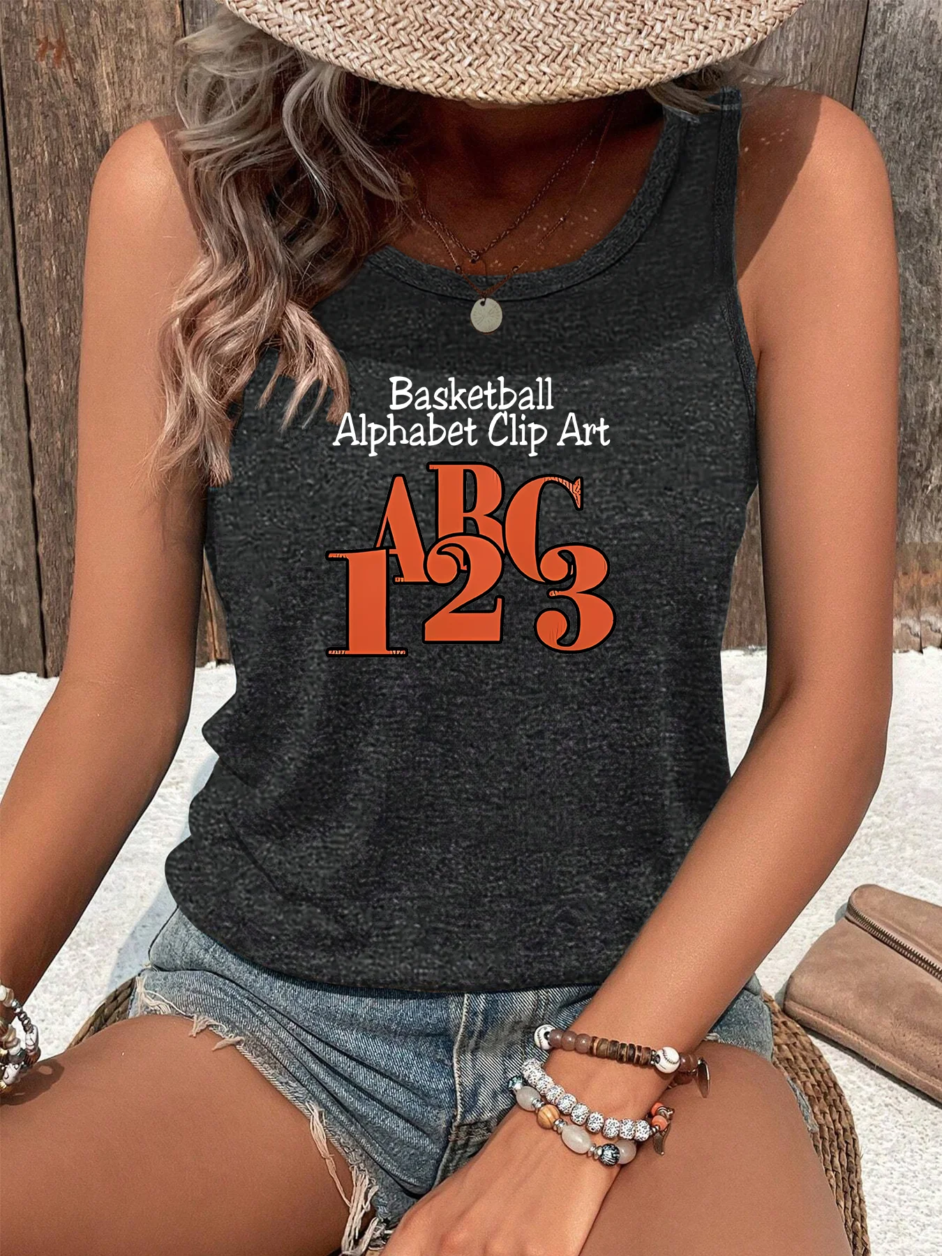 Basketball Alphabet Clip  Art A B C 1 2 3 Funny Fashion Funny Sports Women's Tank Top Loose O Neck Sleeveless Casual Tank