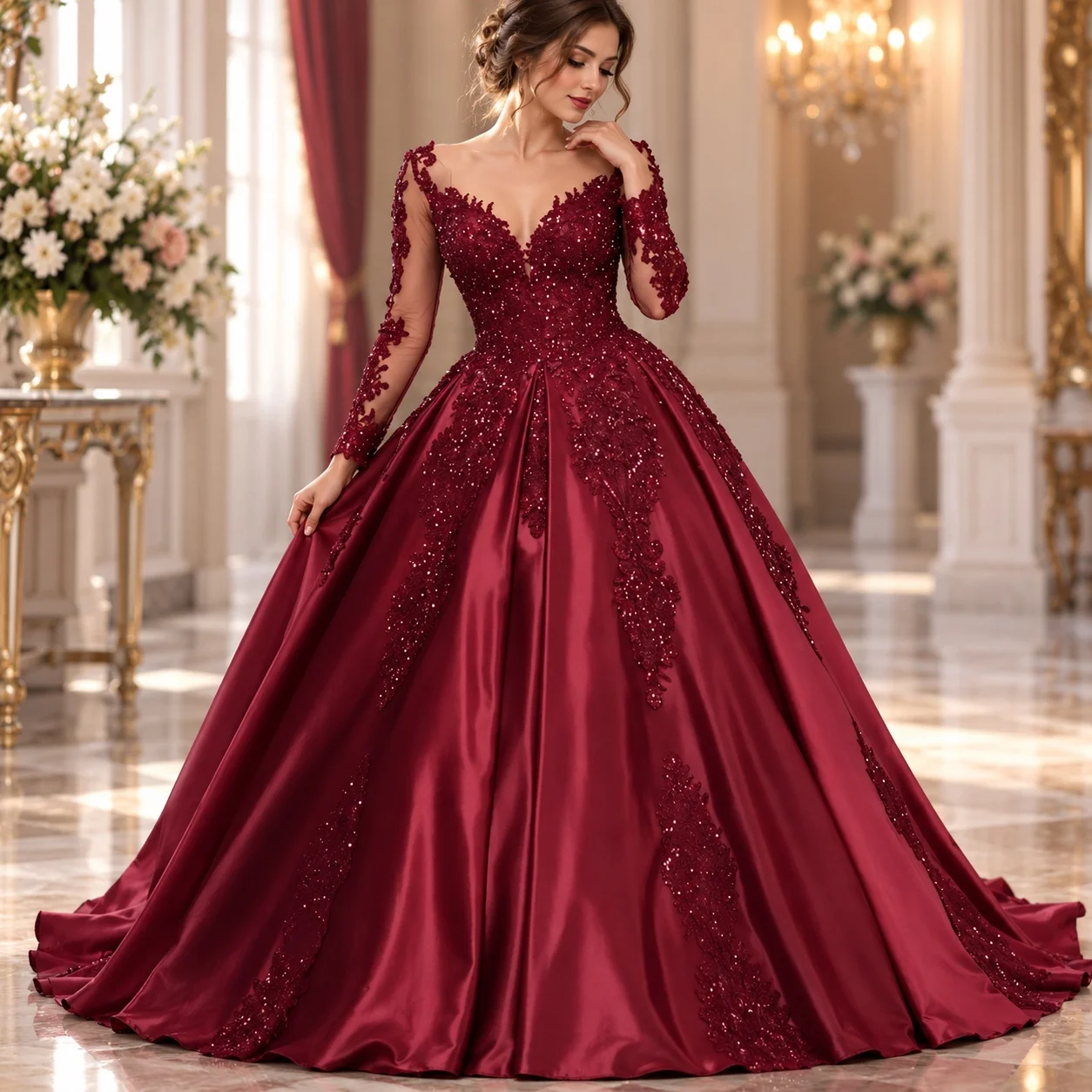 Long Dress Gown with Zipper Maxi Length Elegant Standard Fit Deep V Neck Long Sleeve Regular Sleeve Dresses Spring for Women
