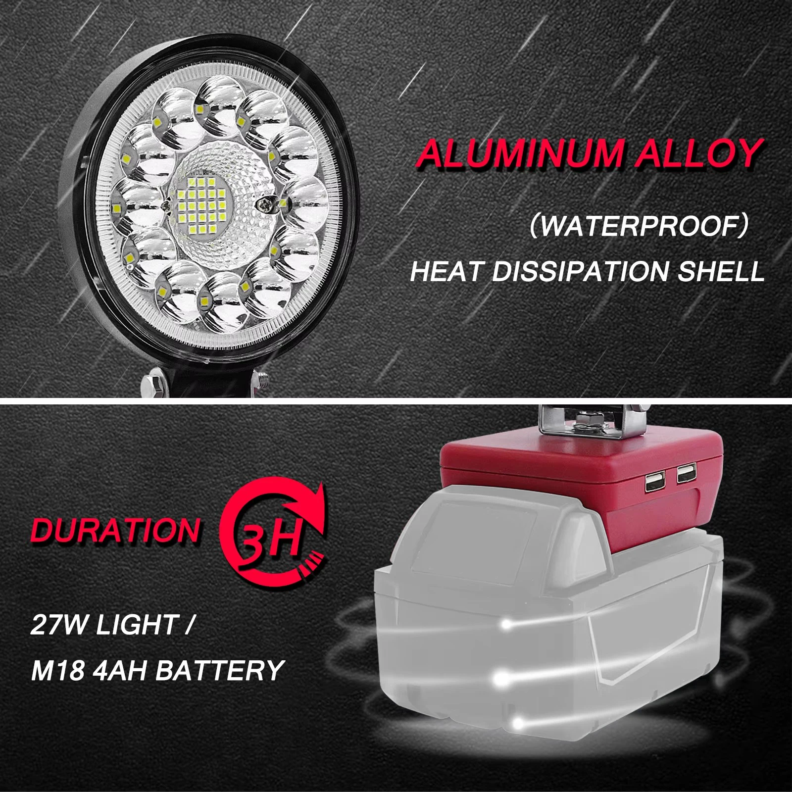 9800LM LED Work Light Flashlight Electric Torch Spotlight For Milwaukee M18 14.4V 18V Li-ion Battery High Low Ceam Control