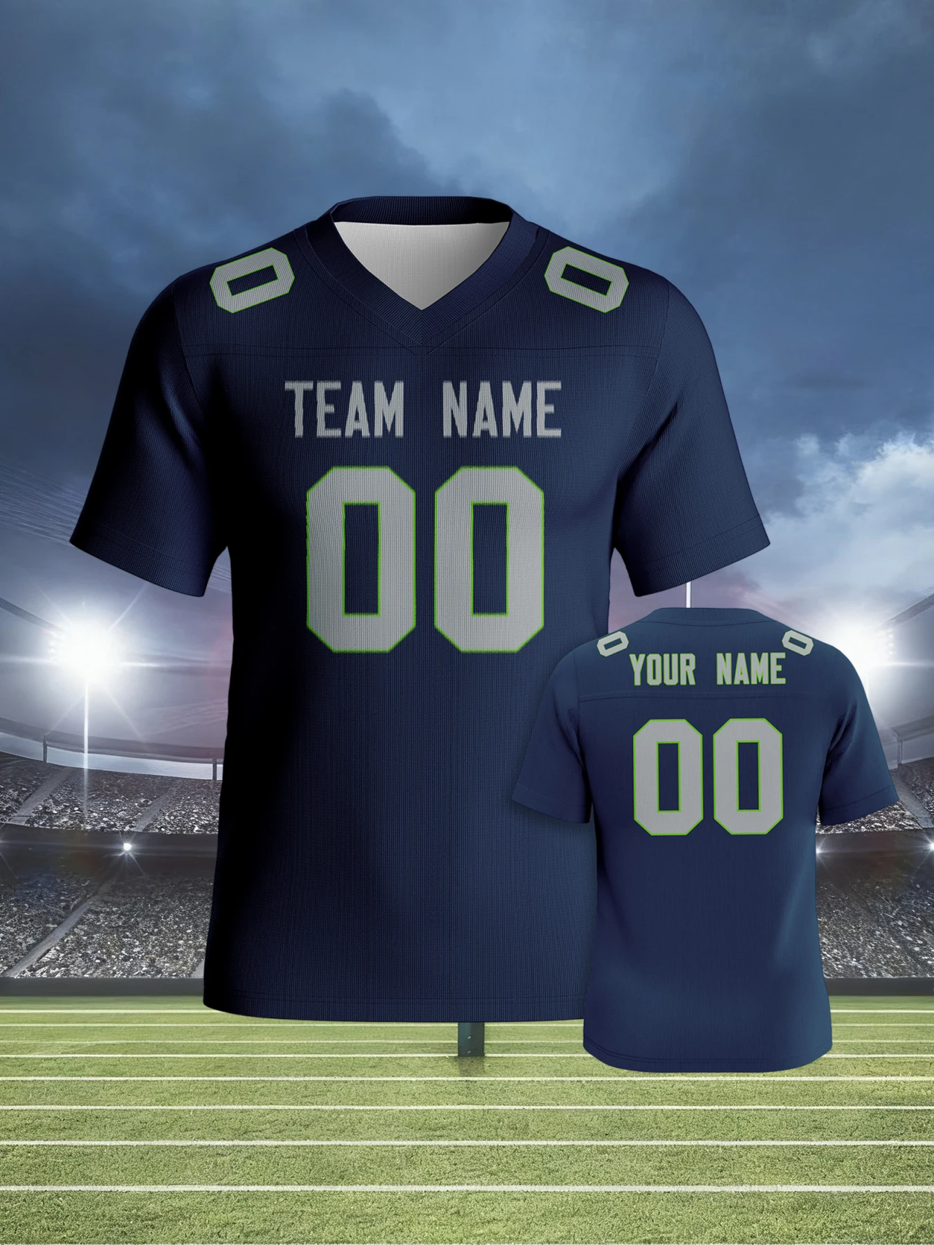 

Изготовленный на заказ темно-синий трикотаж для американского футбола с именем и номером, персонализированная футболка футбольной команды, подарки для болельщиков для мужчин, женщин, молодежи, детей