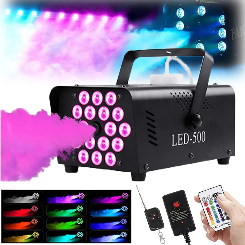 8/18 Leds Disco Colorful Smoke Machine 500W RGB Remote Fogger Ejector DJ Christmas Wedding Party Stage Light Effects Fog Machine