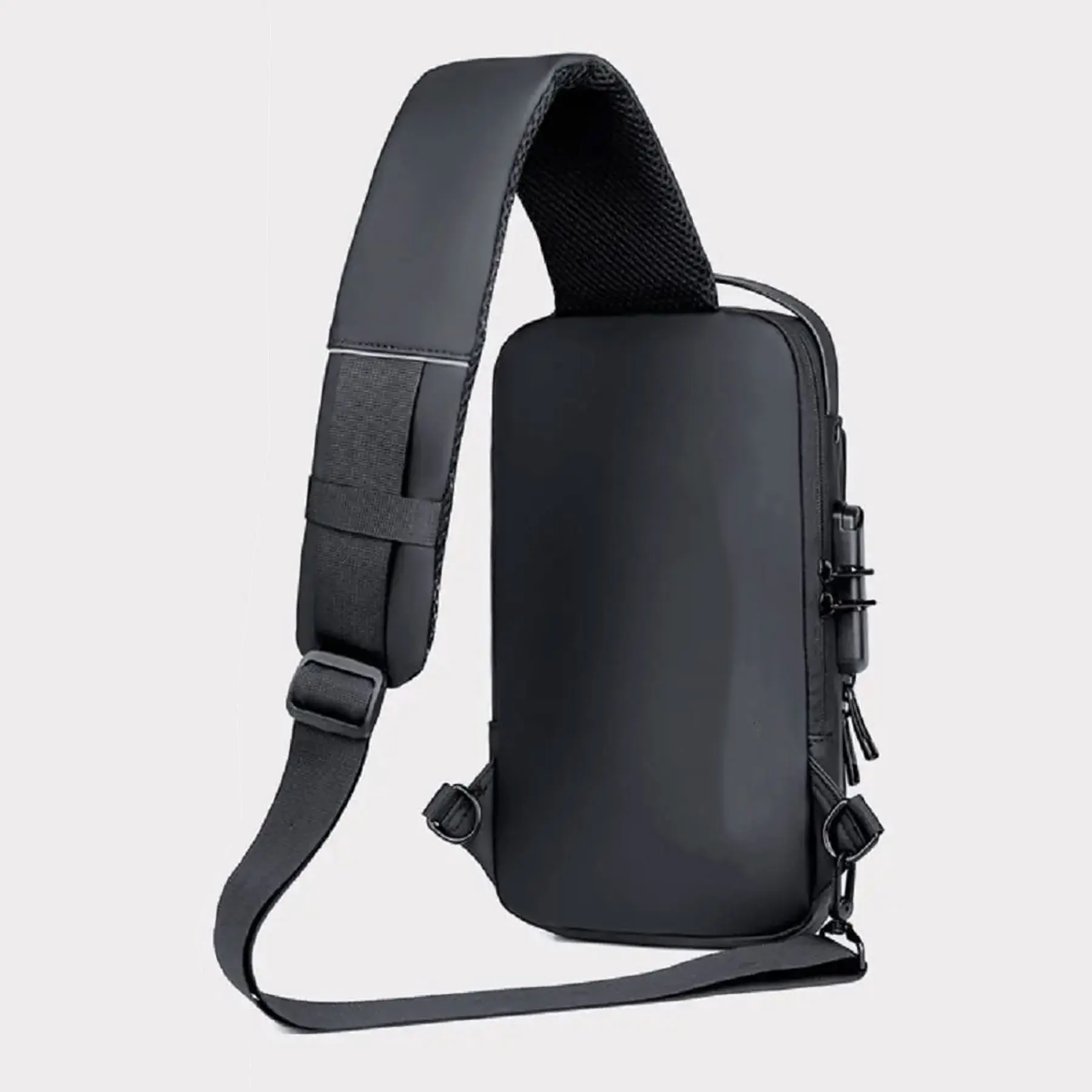 Lederax-bandolera impermeable para hombre, bolso de pecho antirrobo con puerto de carga USB, LD468