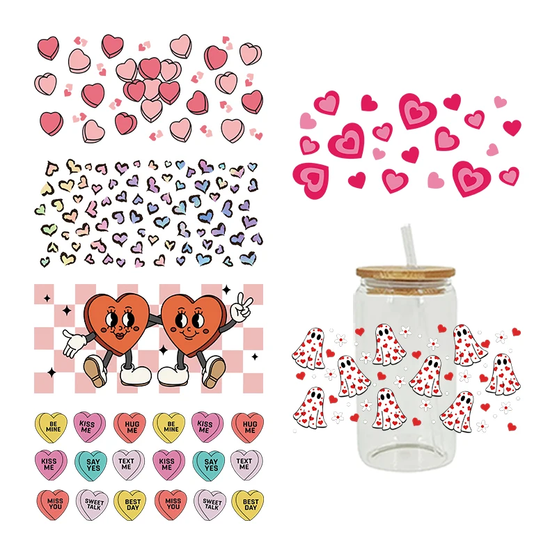 DTF Sublimation Stickers Valentines Lipstick Hearts Prints For 16oz Libbey Glasses Can Wrap Bottles Cup DIY Waterproof D10598