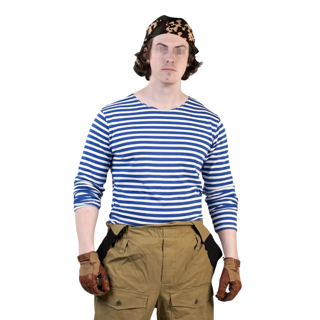 Original Russian BTK Group Airborne Troops T-Shirt Long Sleeve Shirt made of Cotton, Blue White Striped Sailor Tarkov Style Tee view 2