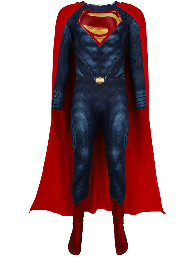 زي Disfraz Superman التأثيري للرجال البالغين، بدلة قطعة واحدة للبطل الخارق، ملابس حفلات الهالوين