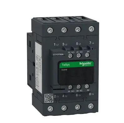 

LC1DT80AG7 LC1-DT80AG7 Contactor, TeSys Deca, 4P(4 NO), AC-1, 0 to 440V, 80A, 120V AC 60Hz coil