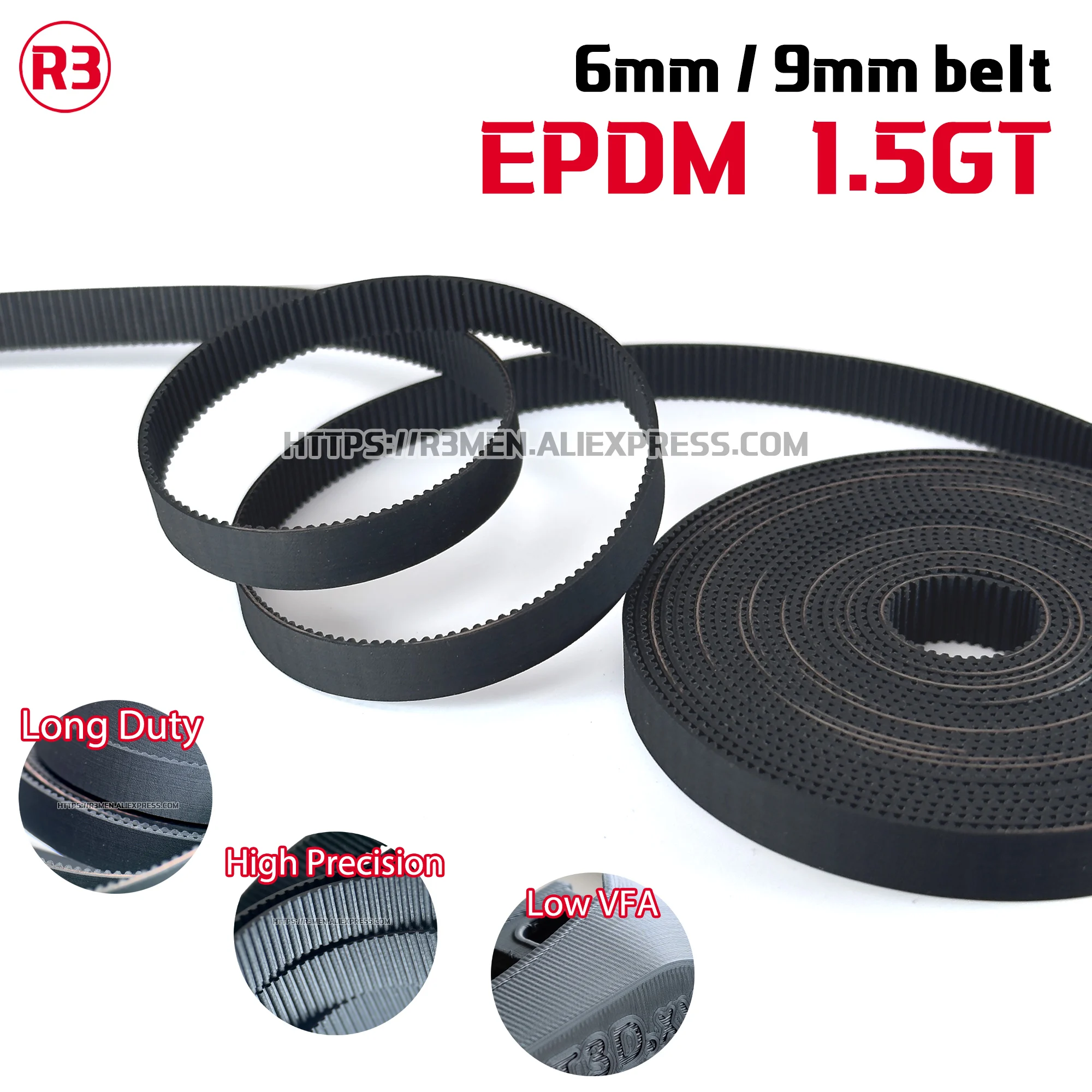 

R3men | EPDM 1.5GT 6mm / 9mm Open Ended Timing Belts For 3D Printers - No VFA | Rubber And EPDM