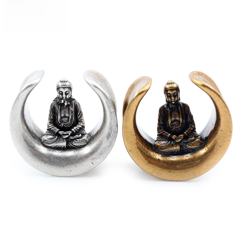 Alisouy 1PC 8-25mm Tunnel d'oreille en cuivre Bouddha semi-circulaire, dilatateur, écarteur, plug, bijou de piercing corporel