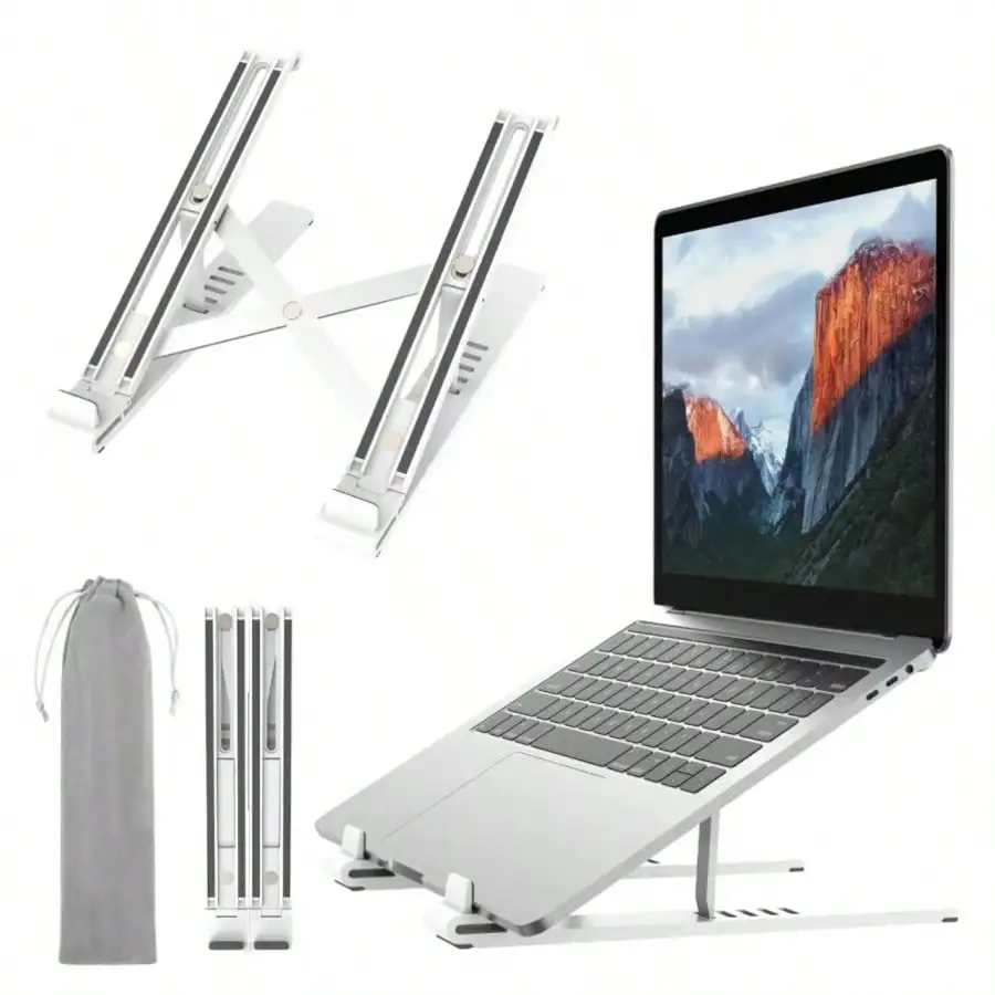 Aluminum Alloy Foldable Laptop Stand Adjustable Height Ergonomic Notebook Riser Portable Cooling Computer Holder For Macbook 10-17 Inch Laptops Tablet