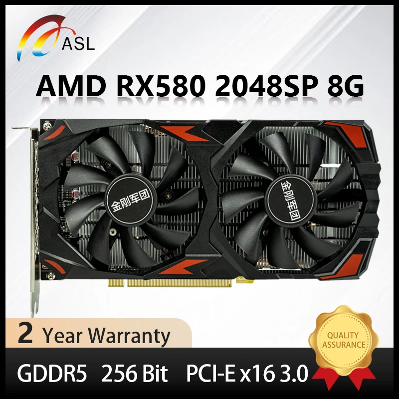 ASL RX 580 8G Video Card AMD Radeon GDDR5 Graphics Cards Memory 256 Bit Gaming Card 2048SP Computer New GPU Video Card Original