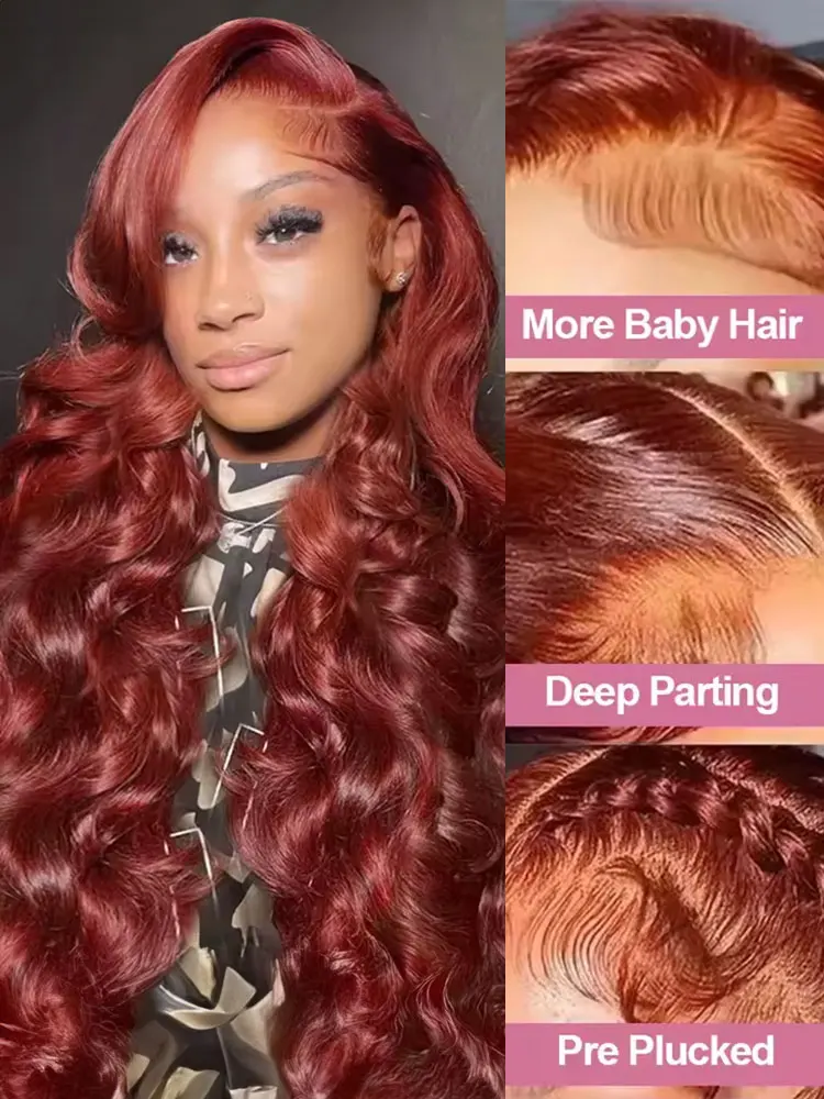 Reddish Brown Body Wave 7x5 Glueless Wig Human Hair Ready To Wear Pre Plucked 13x4 Lace Frontal Wig Pre Cut Lace No Glue 250% image 3