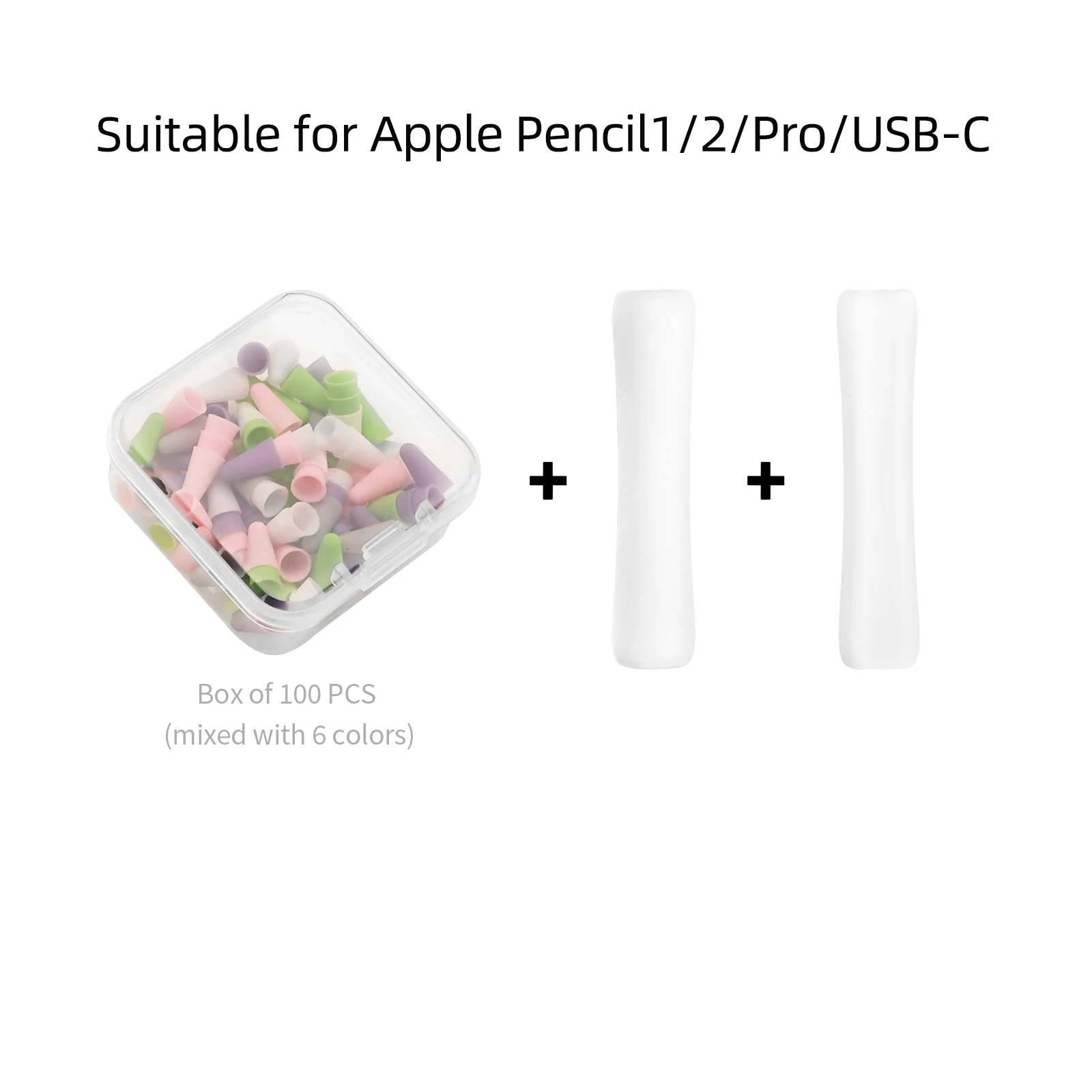 100 stuks siliconen penpunt cover penpunt en etui compatibel met Apple potloden 1/2/pro/USB-C voor iPad potloodaccessoires
