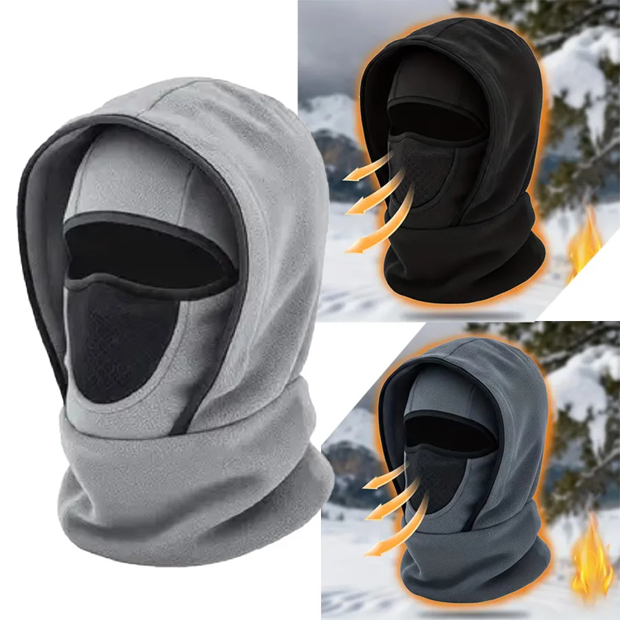 Ski Hiking Fishing Cycling Winter Warm Set 2PCS, 3-in-1 Balaclava + Fleece Ski Socks Multi-Layer Thick Ear Protection