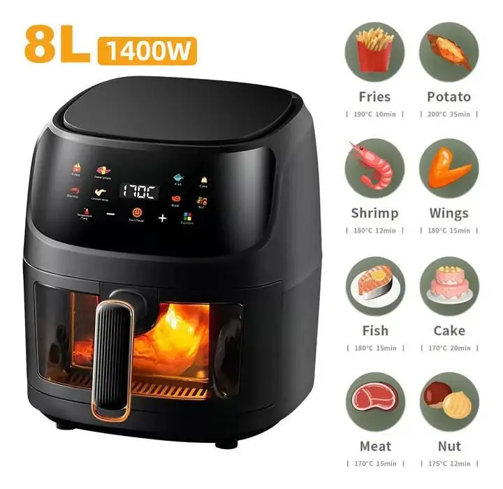 1400W 8L Air Fryer Without Oil Household Programmable Smart LED Touch AirFryer Thermal Cycle Oven Cooker French Fries Chicken