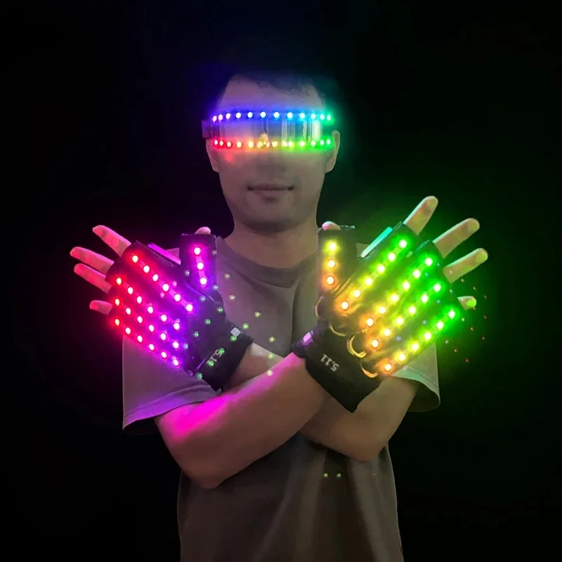 1 zestaw Świecących Okularów i Rękawic Sterowanych Pilotem, Okulary i Rękawiczki LED, Rekwizyty na Karnawał, Imprezę, Występ, Akcesoria Festiwalowe — zdjęcie 2