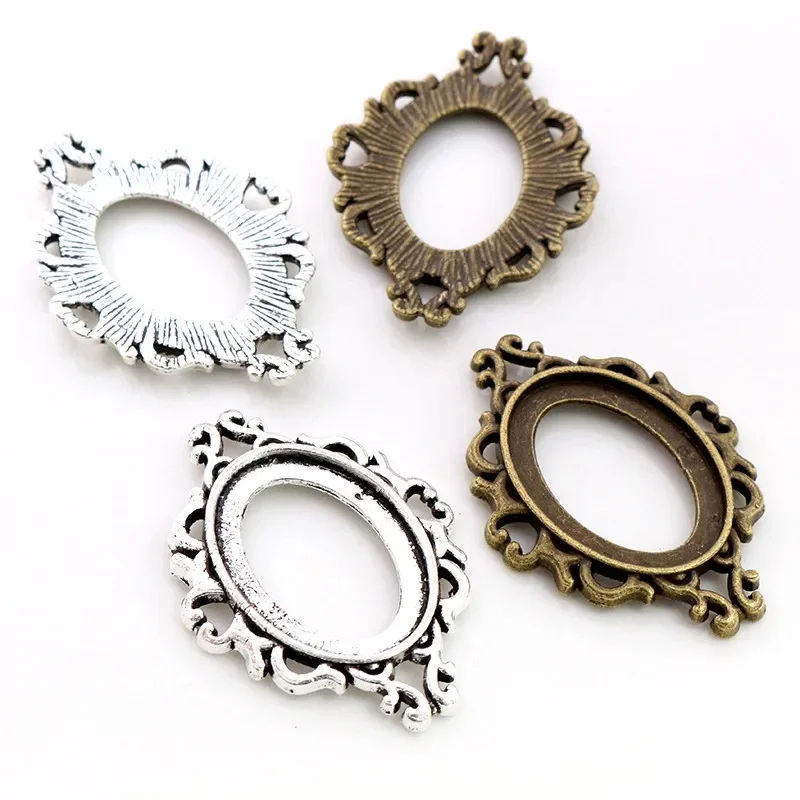 10 sztuk 18x25mm wewnętrzna rozmiar antyczne srebro pozłacane brąz kwiaty styl podstawa z kameą i kaboszonem ustawienia Charms wisiorek naszyjnik ustalenia — zdjęcie 2