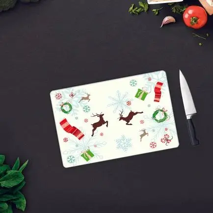 Glass Cutting Board Reindeer Print Snow Christmas Themed | Glass Cutting Board Antibacterial Glass Rat Plate Design Kitchen 2021