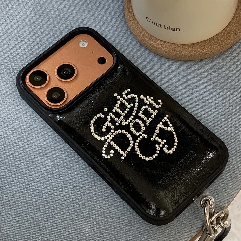 حافظة هاتف جلدية جديدة لا تبكي فتاة إنجليزية مع حبل معلق مناسبة لهاتف iPhone 17 Pro، 13، 14، 15، 16 Pro Max Anti Fall Fash