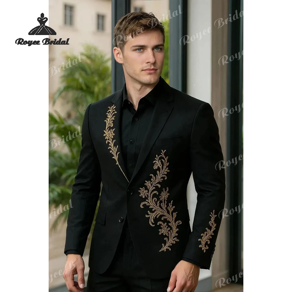 Two Piece Embroidered Wedding Men's Suit 2026 Lapel Collar Single Breasted Evening Party Wedding Suits costume homme mariage