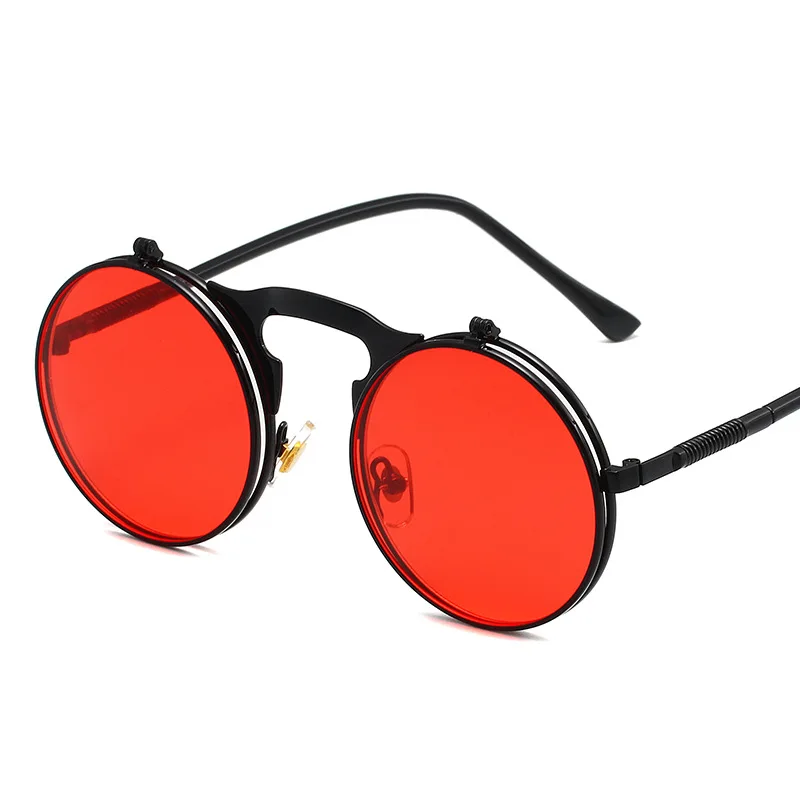 Glasses Retro Flip-Up Round Goggles Seampunk Sunglasses Men Women Metal Frame Vintage 90\'s Sunglasses John Lennon Style