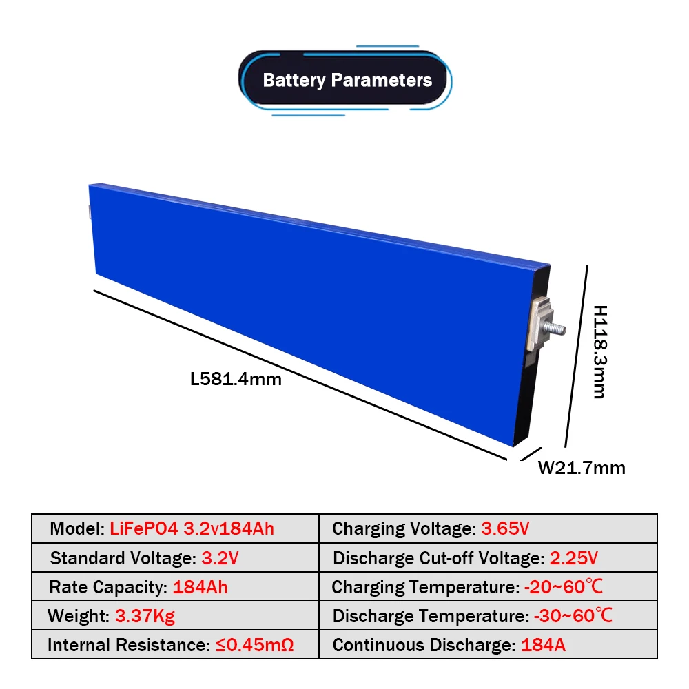 New 3.2V 184AH 200Ah Lifepo4 Battery DIY 12V 24V 48V Rechargeable Battery Pack for Off Grid Solar Storage System Home Appliances