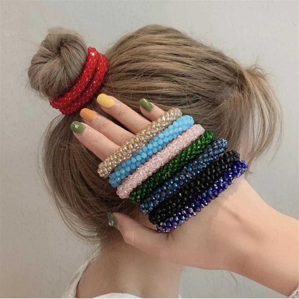 Kryształowe koraliki gumki do włosów dla kobiet kolorowe elastyczne gumki gumki do włosów uchwyt na kucyk Scrunchies akcesoria do włosów — zdjęcie 2