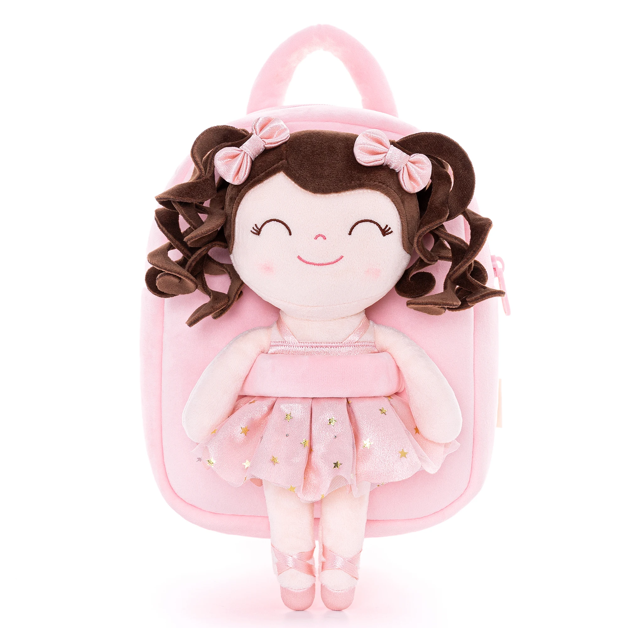 9 Inches Toddler Backpack with Soft Plush Curly Ballerina Doll, First Birthday Gift for Little Girls