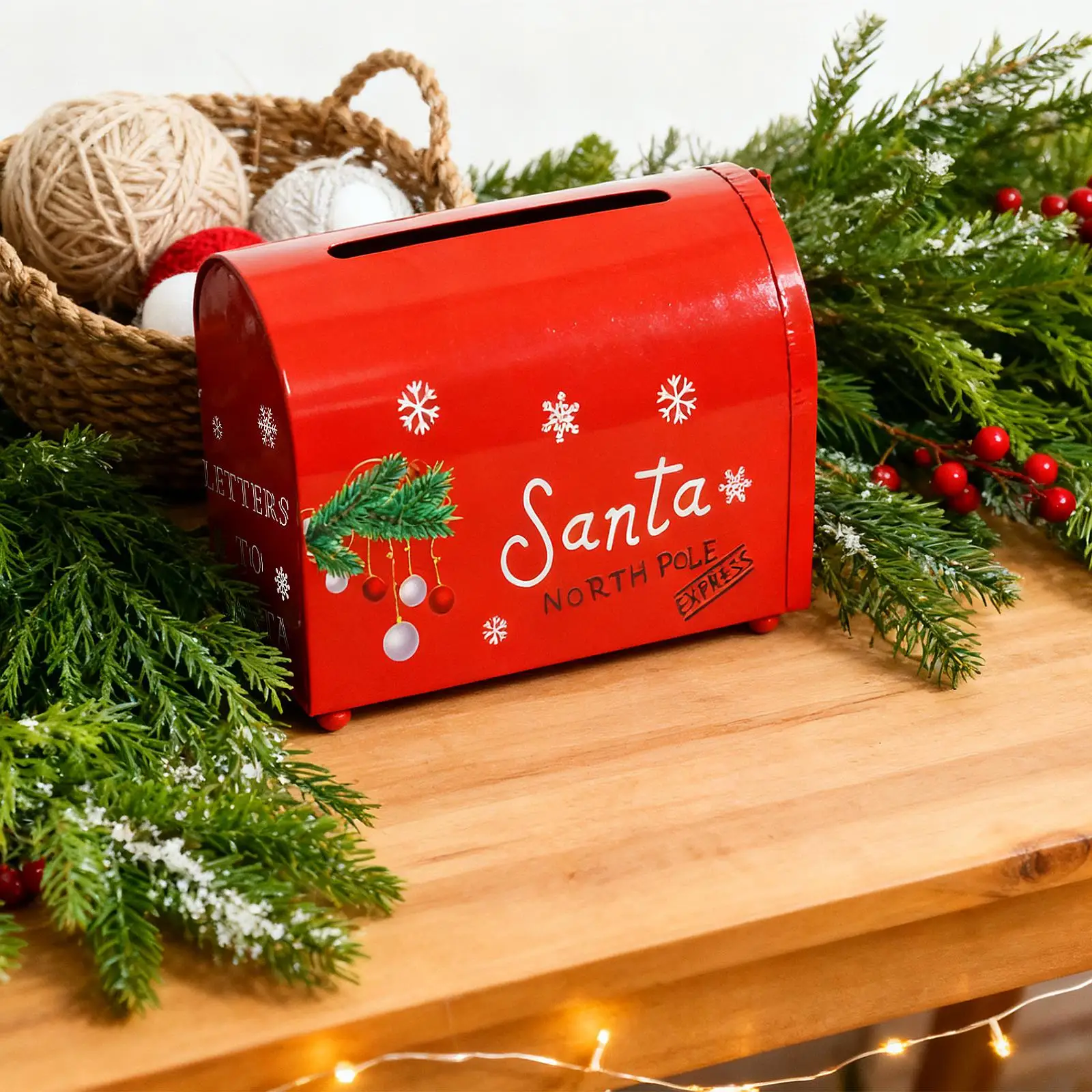 Christmas Mailbox Home Decor Table Centerpiece Letter Box for Cafe Xmas Shop Metal Letter Box Tabletop North Pole Post Office