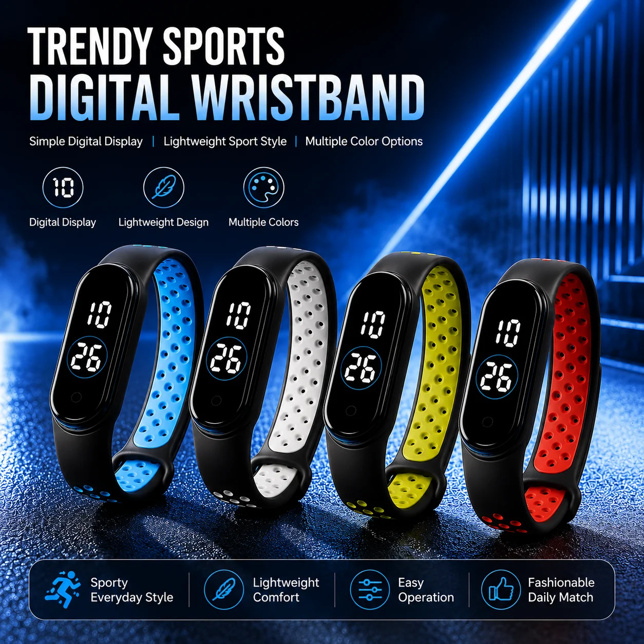 Sport Digital Watch LED Display Wristband Unisex Electronic Bracelet Silicone Strap Casual Sports Wrist Watch Multi Color Everyd