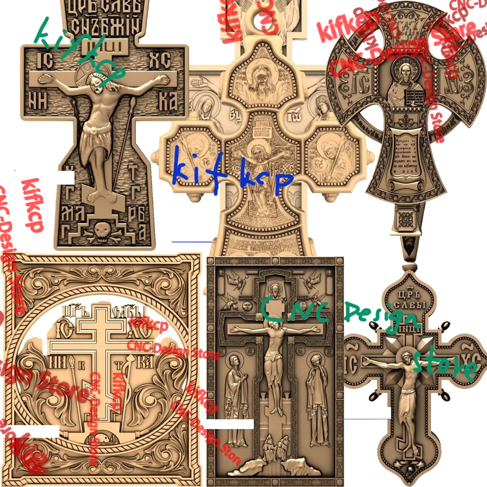 65 Crosses Crucifixion Crucifix 3D STL Files Religious Digital Model CNC Relife Engraving Designs