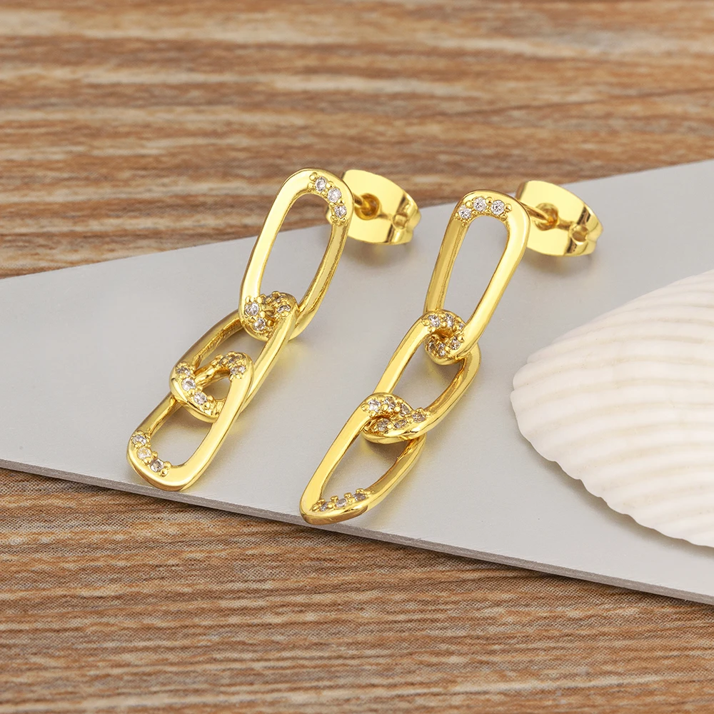 Nidin ต่างหูรูปหยดน้ำเซอร์คอนฝังห่วงโซ่ทองแดงดีไซน์สร้างสรรค์ใหม่สำหรับเด็กผู้หญิงงานเลี้ยงประจำวันเครื่องประดับของขวัญเครื่องประดับ