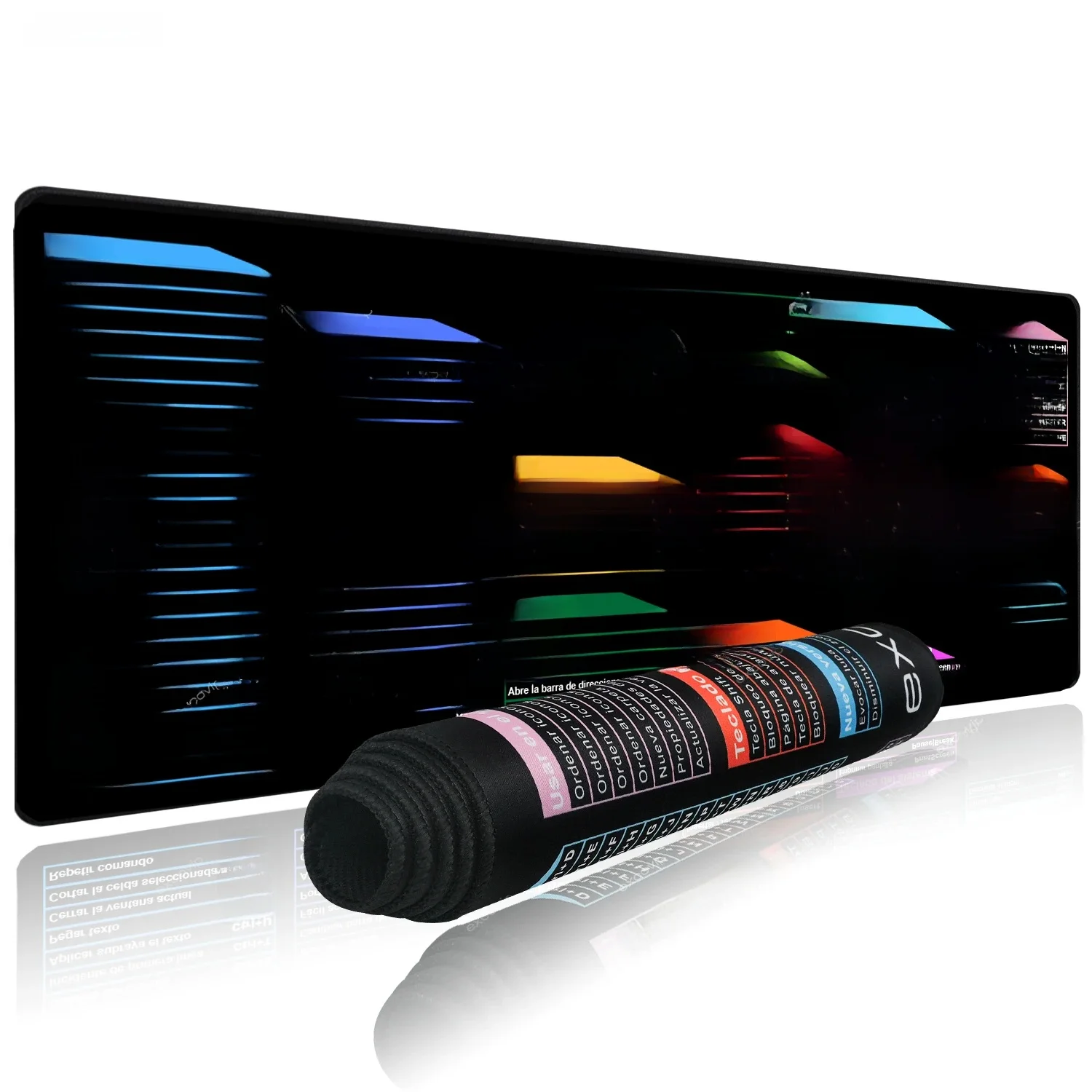 EXCO Spanish Office Shortcuts Mouse Pad Large Extended Big Keyboard Mousepad Gaming Desk Mat with Stitched Edge Non-Slip Rubber