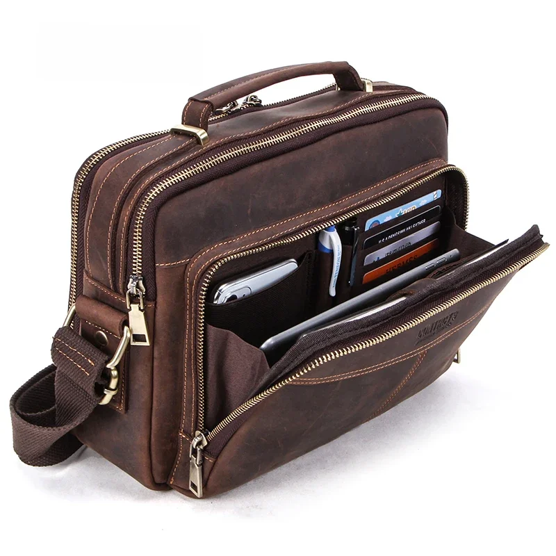 CONTACT'S Crazy Horse skórzana męska torba Vintage męska torba typu Crossbody torebki o dużej pojemności męskie torby na ramię Bolsos — zdjęcie 2