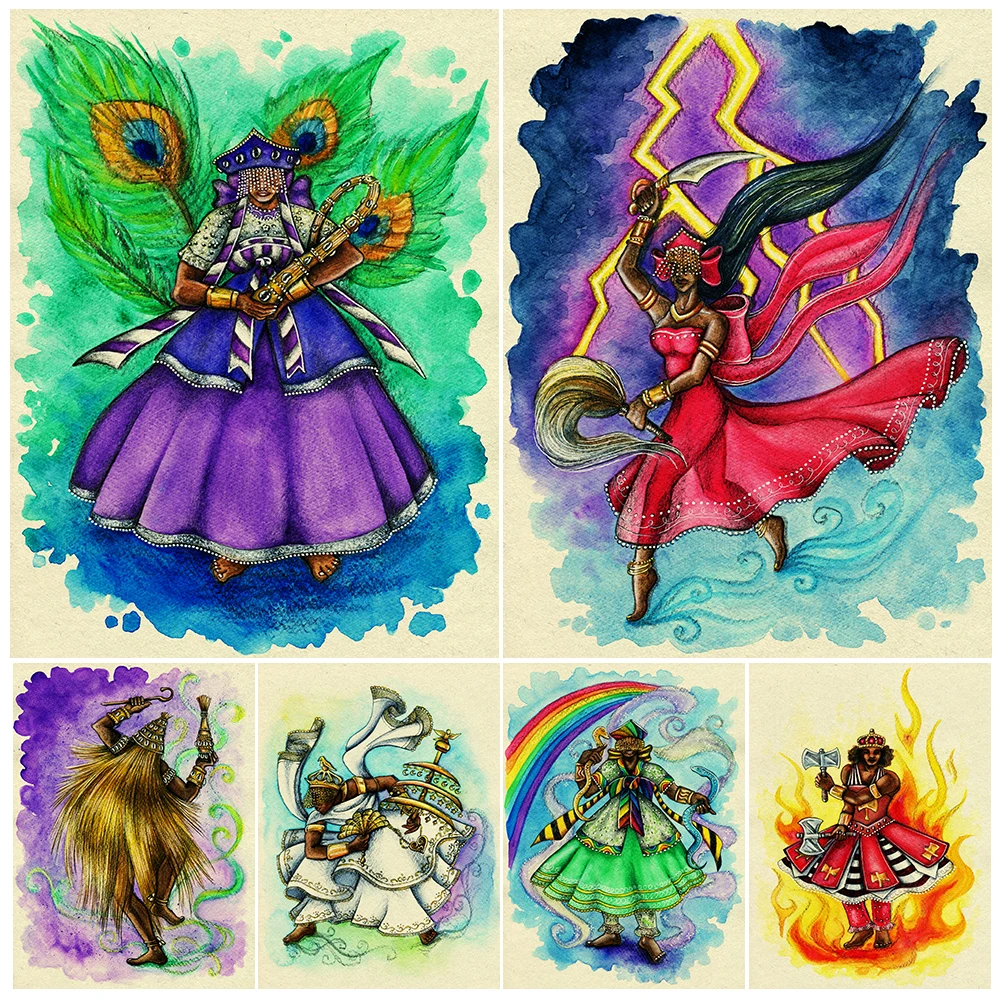 Pintura en lienzo de arte de pared de ilustración, Mago, Shaman, diosa en el Folklore, Nana Buruku,Ossain,Elegua, póster de arte mágico, decoración impresa