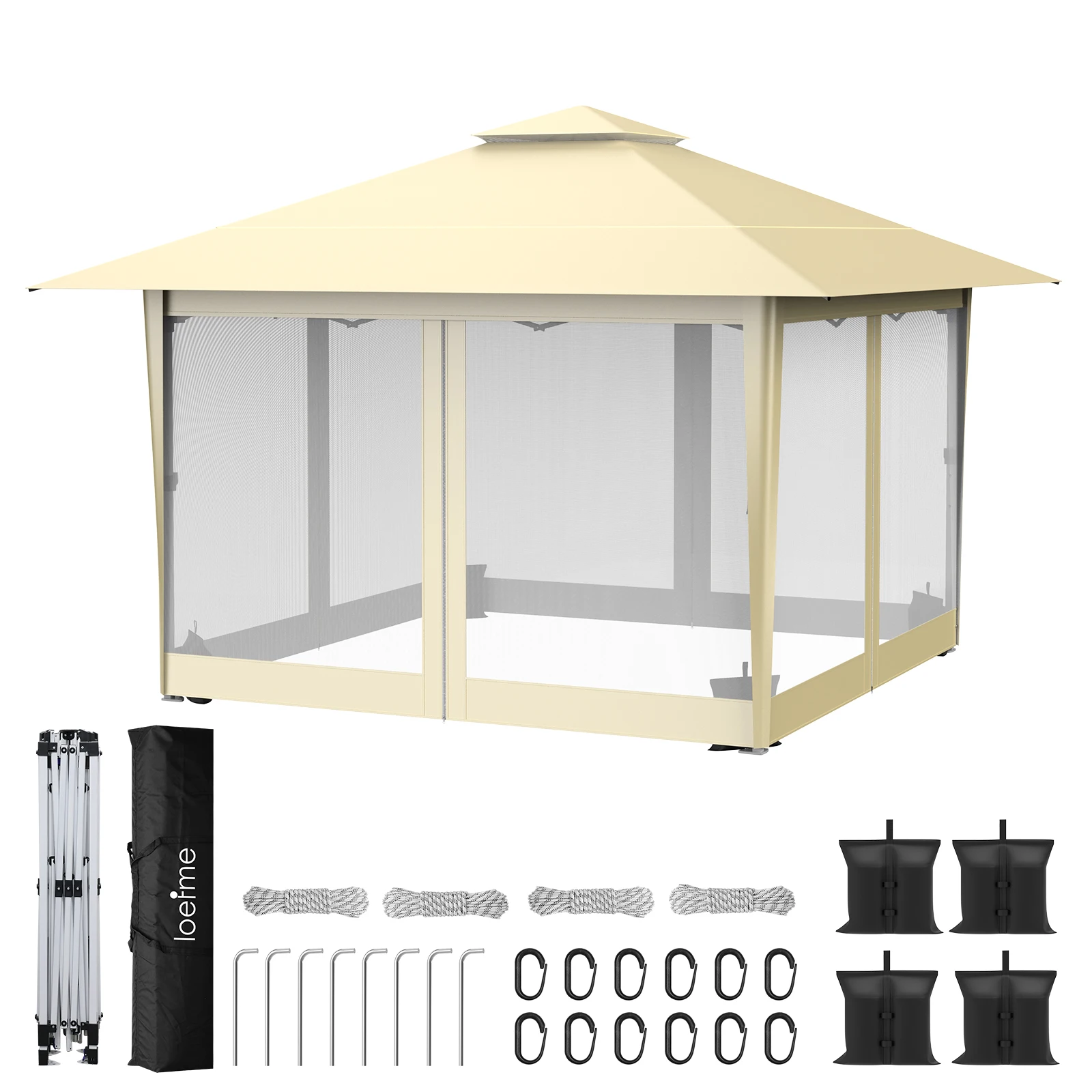 LOEFME Pop-up Gazebo 3x6M Draagbare Buitengazebo Zonnescherm Muggenbestendig Waterdicht Winddicht Luifel Kampeertent