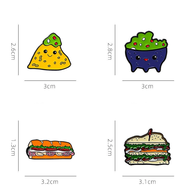 Cute Cartoon Food Enamel Brooch Creative Pizza Vegetable Salad Hotdog Sandwich Lapel Pin Badge Backpack Clothing Hat Accessories