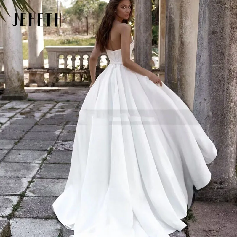 JEHETH Satin Wedding Dresses For Women Sweet Heart Sexy Backless Bridal Gowns Elegant A-LINE Princess Dress Customize