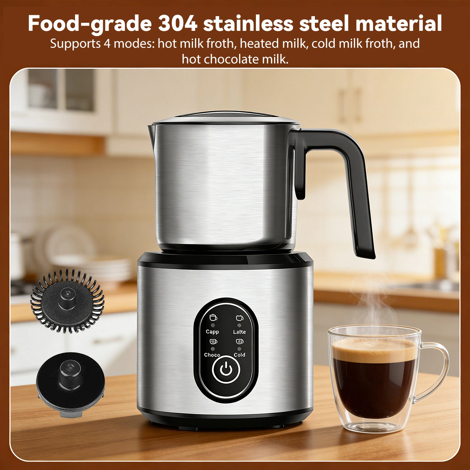 500W Edelstahl Abnehmbarer Milchaufschäumer Elektrischer Beheizter Milchschaumhersteller Kaffee-Milchaufschäumender Mixer