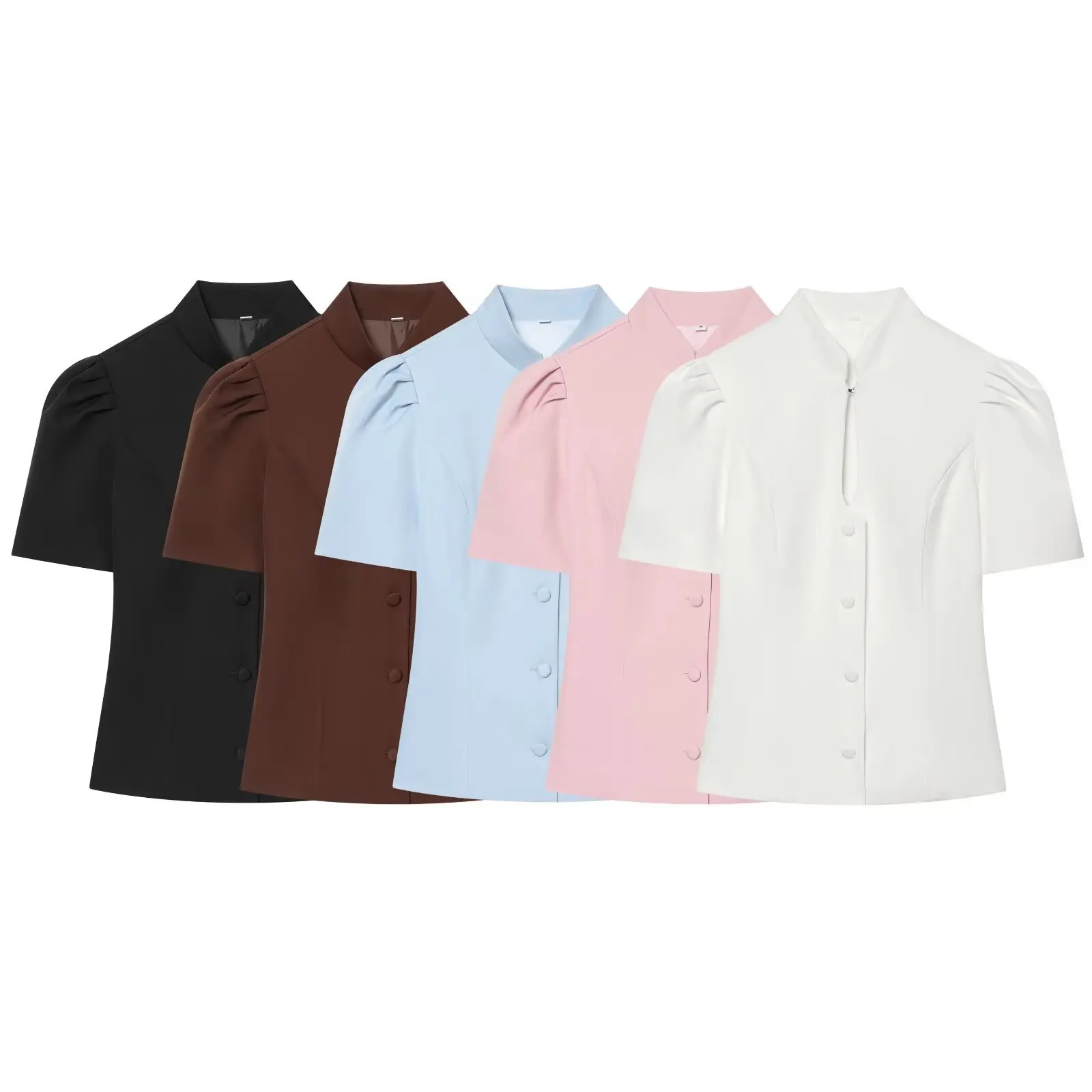 

Vintage Puff Sleeve Shirt Women Sexy Keyhole Neck Blouse Elegant Solid Color Slim Fit Crop Top Chic Casual Work Suit Blusas