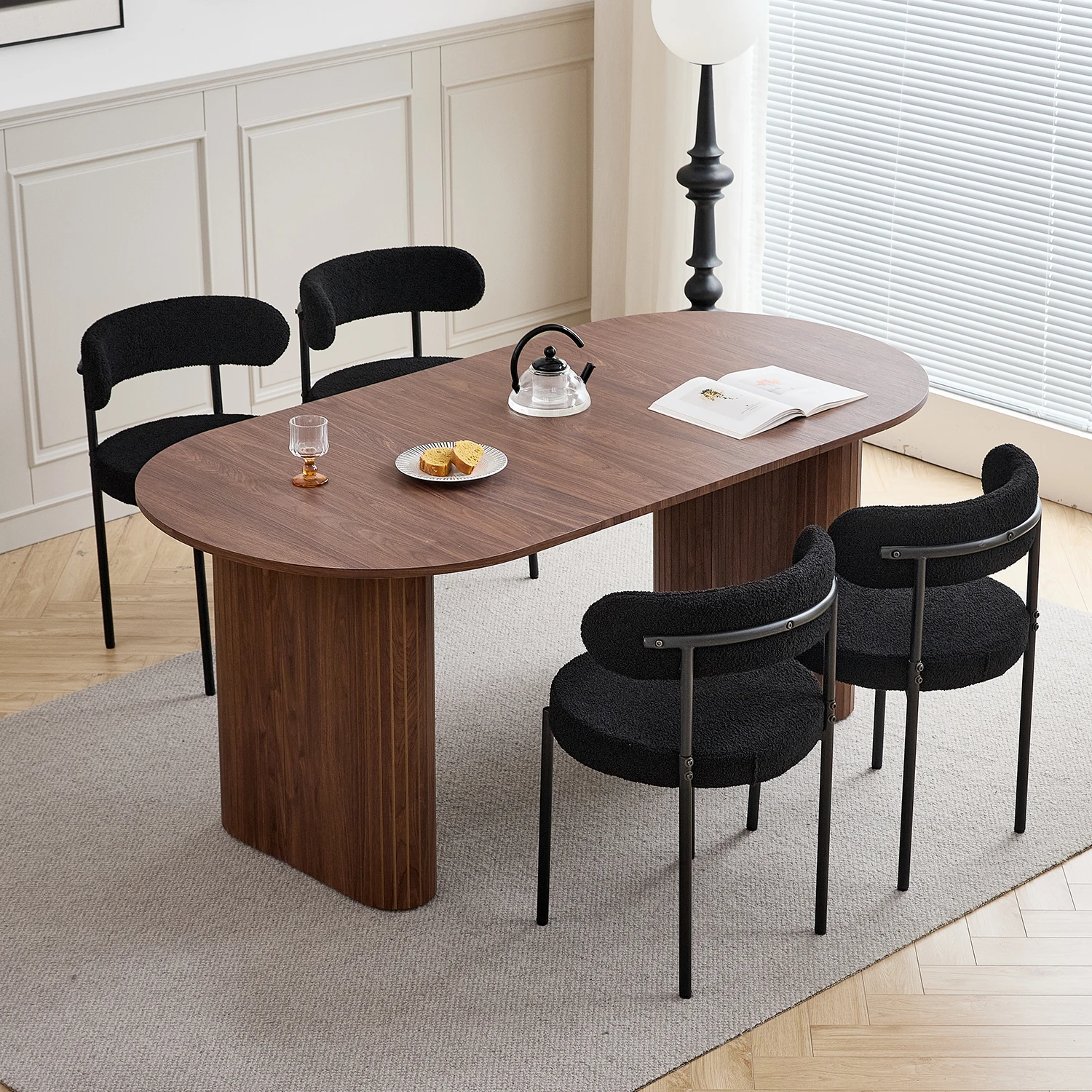 EGOONM Moderner Esstisch Ovaler Gerillter Säulenfuß Küchentisch 6-8 Sitzer Holz-Esstisch für Esszimmer – Detail 9