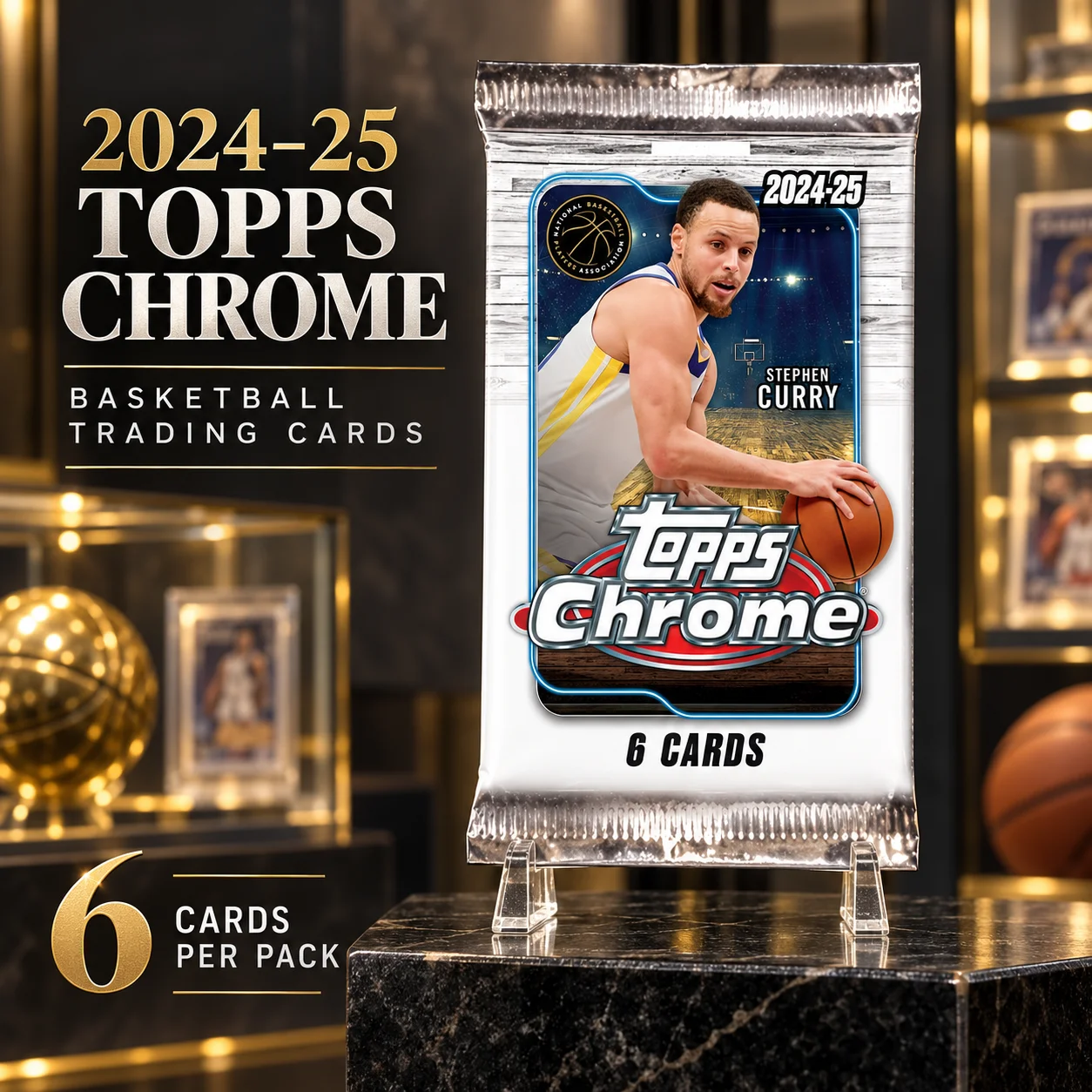 2024/25 Topps Chrome Basketball Mega Pack, 6 Cards per Pack, Collectible Sports Trading Cards, Look for Rookie Cards and Autograph Inserts, Single Pack for Basketball Fans and Card Collectors