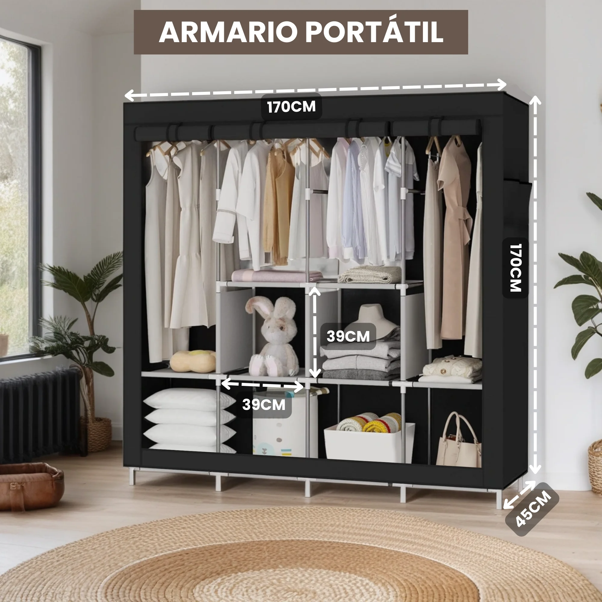 MAGIC SELECT Portable Cloth Cabinet, Wardrobe for Storage, Clothes Cabinet, Waterproof Portable Wardrobe, Home Bedroom and Living Room Textile Organizer Cabinet