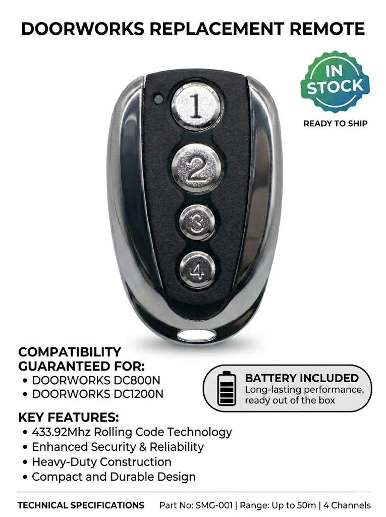 Doorworks Remote Control for DOORWORKS DC800N DC1200N Garage Door Openers 433.92MHz Rolling Code Gate Transmitter Command