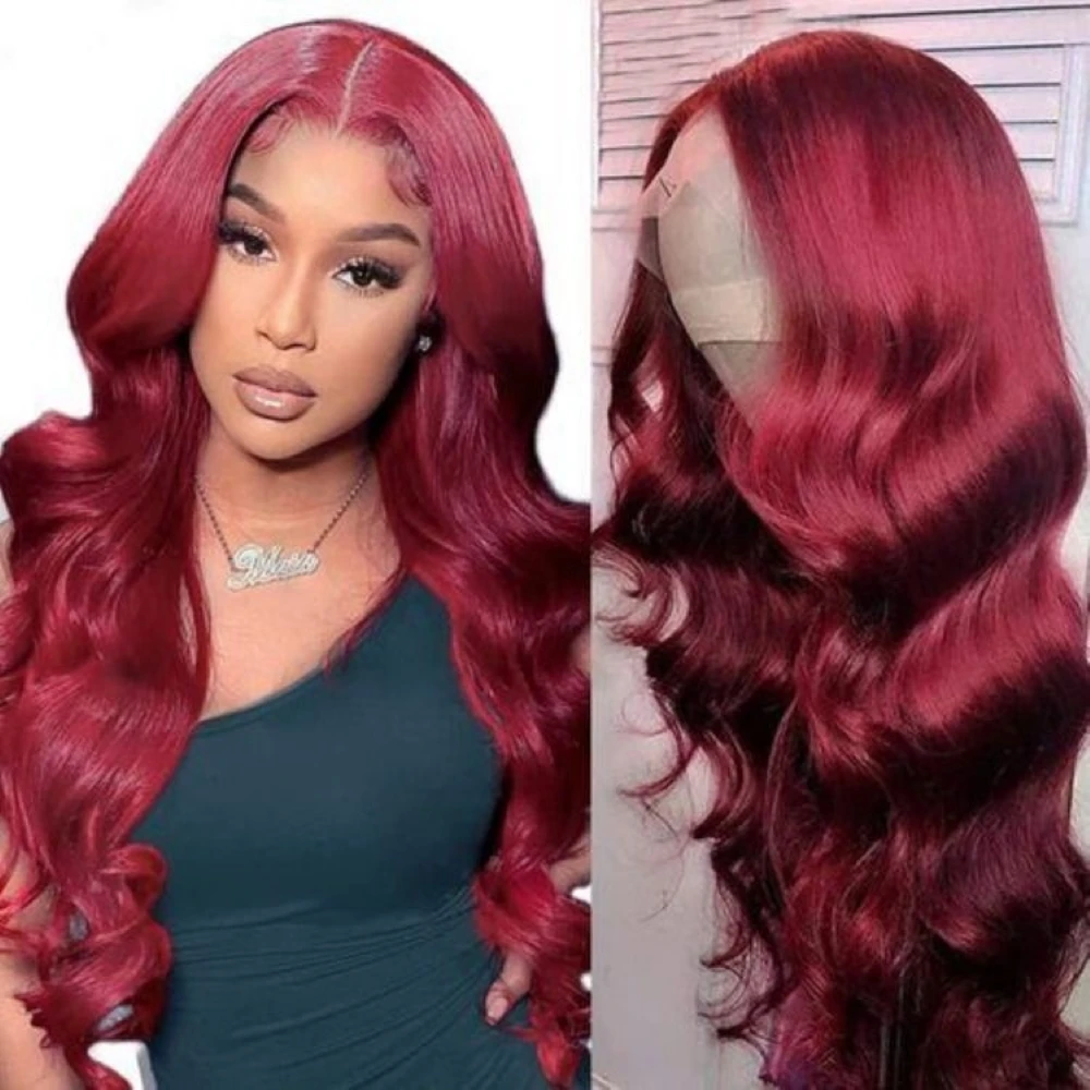 99J Burgundy Lace Front Wig Human Hair 13X4 Body Wave HD Lace Frontal Wigs for Women 180 Density Glueless Wigs Pre Plucked