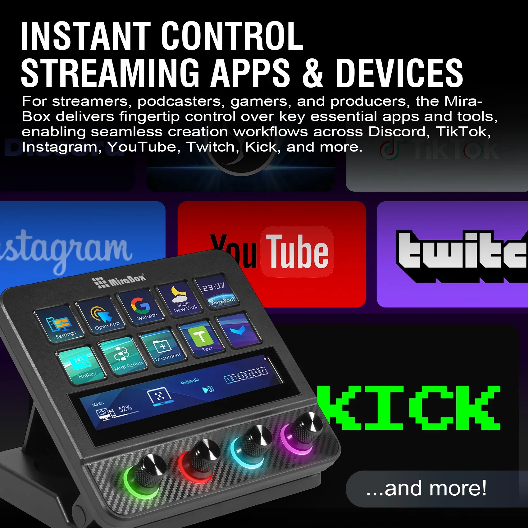 Mirabox N4 Pro Visual Stream Deck, 10-Key Programmable Macro Keyboard, Stream Controler for OBS Twitch YouTube Streaming