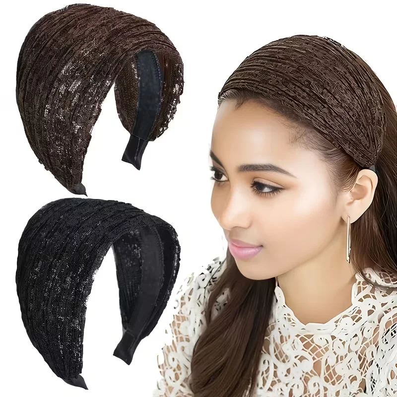 2 Pezzi Fascia per Capelli da Donna Vintage Versatile per Uso Quotidiano Antiscivolo Bianca Copriacconciatura Extra Larga con Ricamo in Pizzo