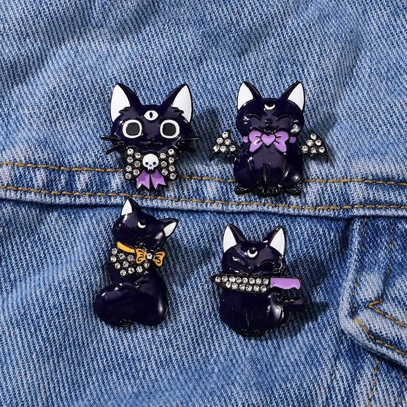 Schattige Cartoon Halloween Emaille Broche Creatief Dier Zwarte Kat Revers Pin Badge Rugzak Kleding Hoed Accessoires